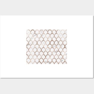 Rose gold mermaid scales - white marble Posters and Art